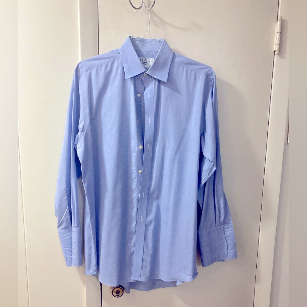 Charles Tyrwhitt blue non-iron dress shirt with French cuffs size 16/33